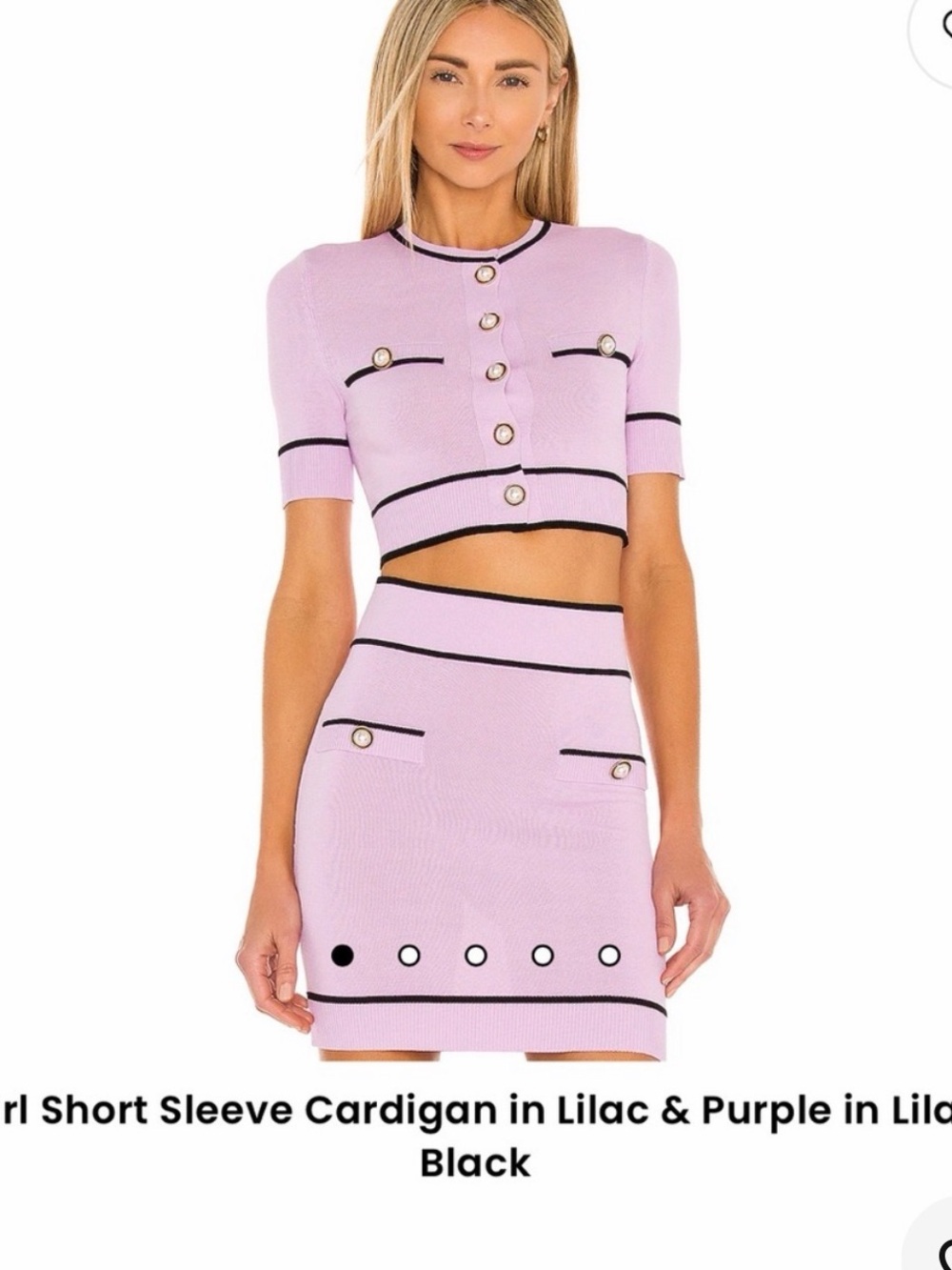 Lovers + Friends Lilac Cropped Cardigan with Black Trim